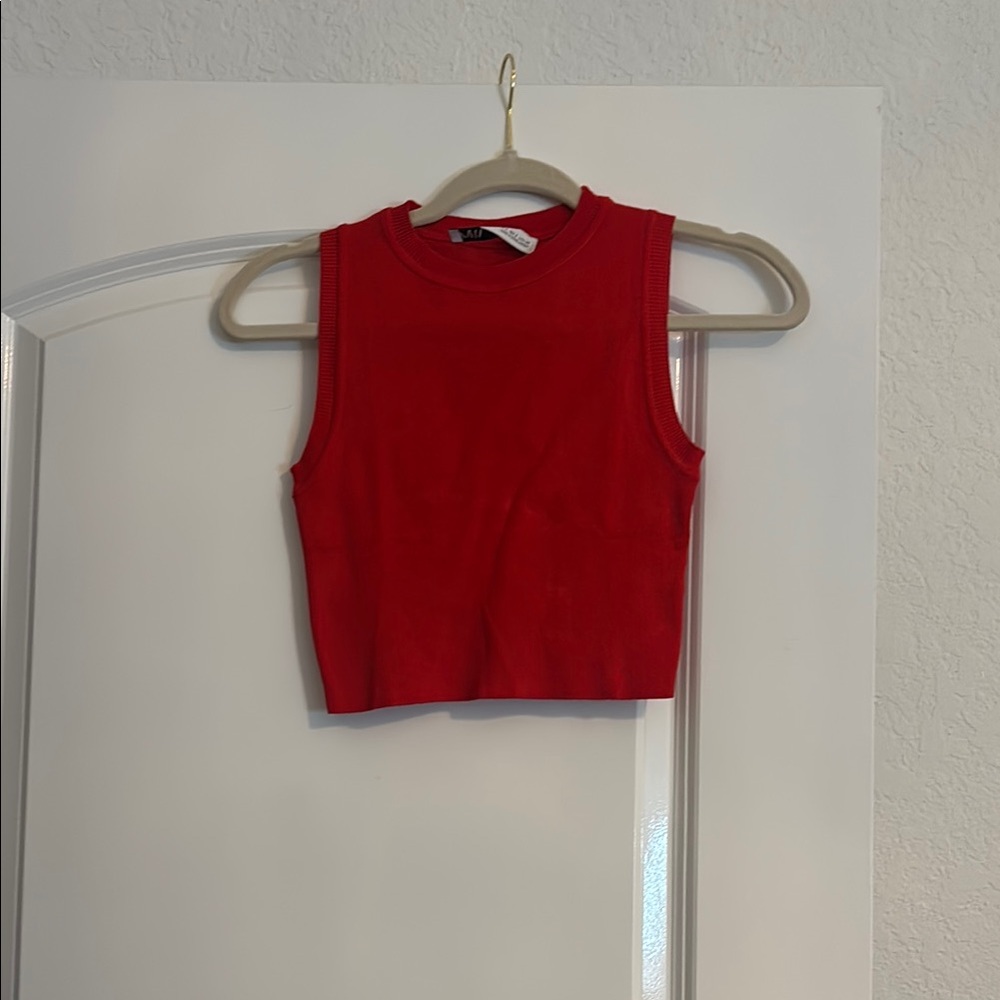Zara Red Sleeveless Crop Muscle Tee